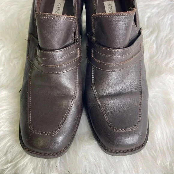 Steve Madden Brown Leather Penny Loafer Heel Shoes y2k Size 8.5 - Picture 4 of 9